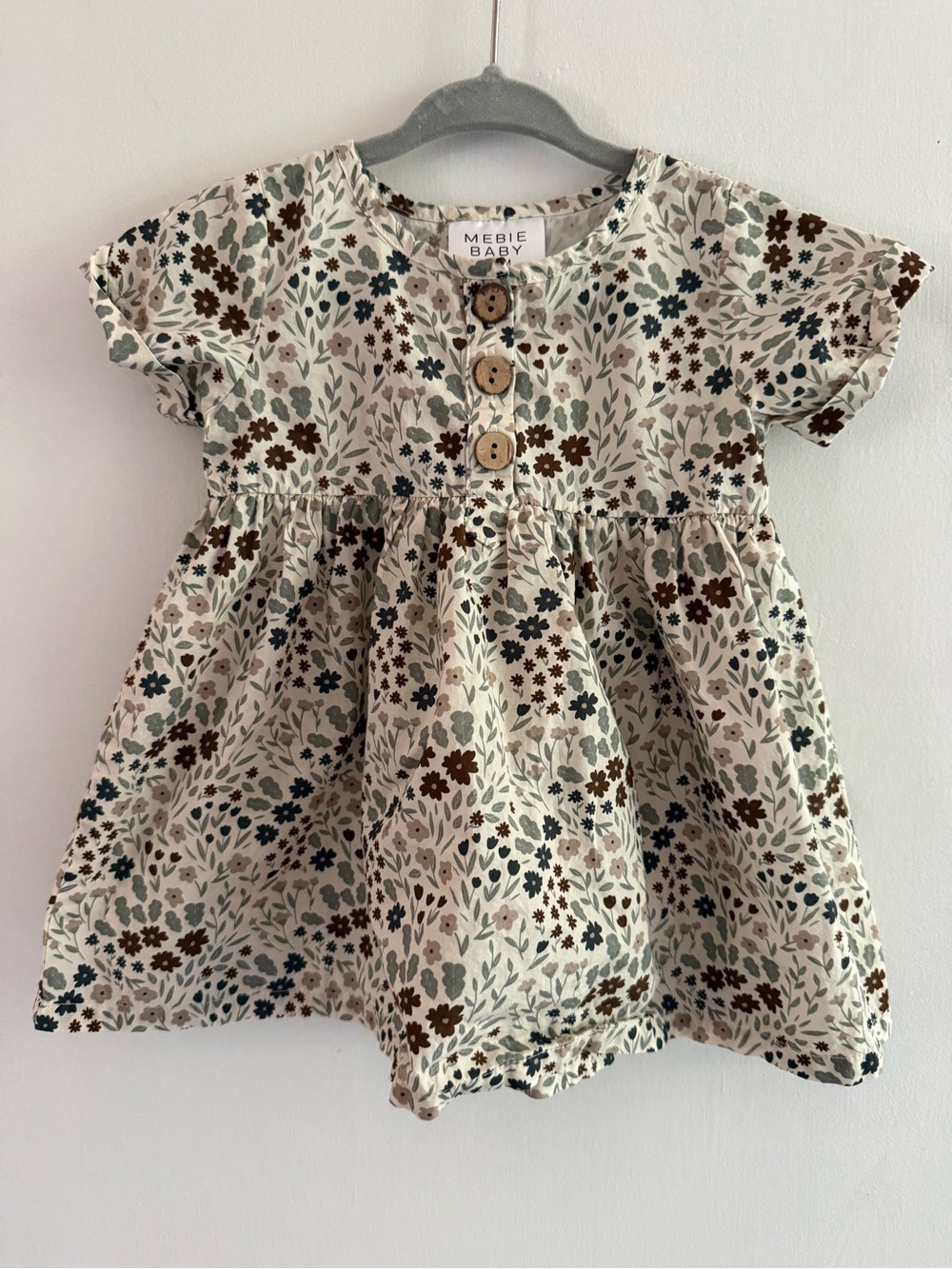 Mebie Baby Cream Floral Short-Sleeve Dress for Kids